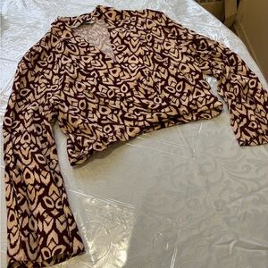 Zara Women's Geometric Blouse in Cream and Brown